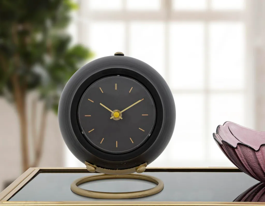 Horloge de Table Ball Stable et Lisible Déco Salon Noir Or Chic - 2