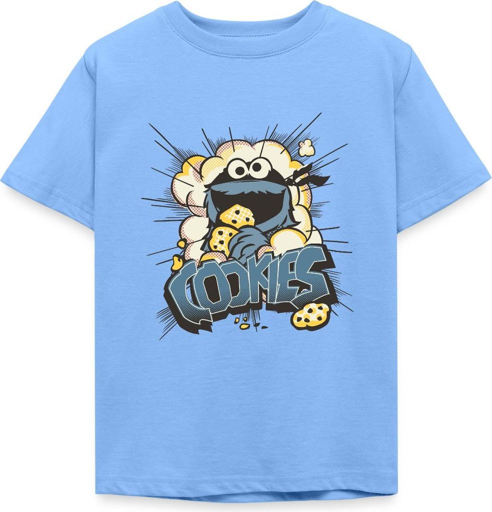 Spreadshirt Sesamstraße Design Mit Krümelmonster Und Cookies Kinder T-Shirt, 110/116 (5-6 Jahre), Himmelblau