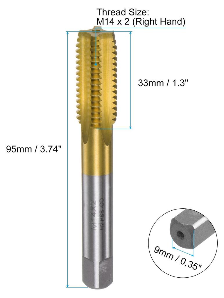 Metrisches Gewindebohrer M14 x 2 H2 Titanbeschichtet M35 Hochgeschwindigkeitsstahl Gerade Nut Schraubengewinde Fr?smaschine Gewindeschneider Gewind...