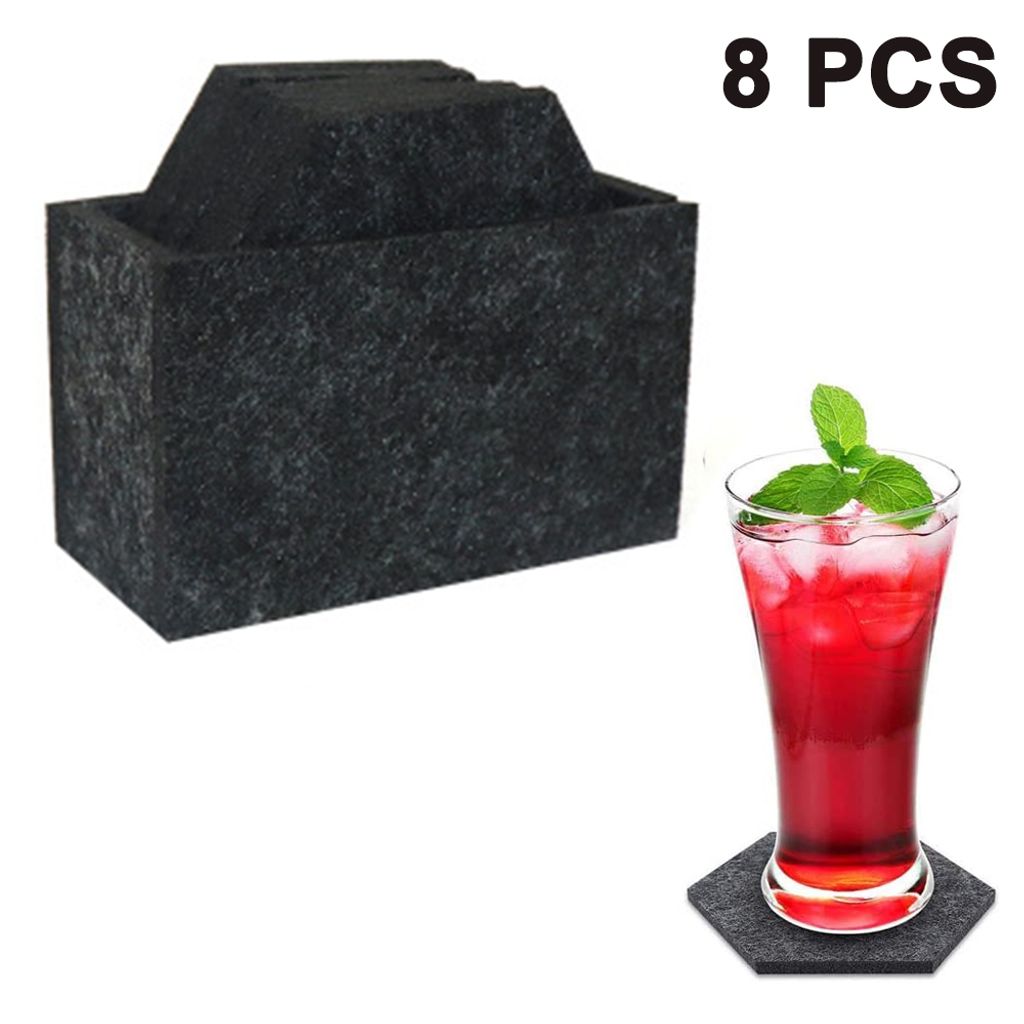Premium Glasuntersetzer | Filzuntersetzer 8er Set – 8 Untersetzer für Gläser + 1 Tischuntersetzer für Smartphone Tisch, Tassen, Glass (Hexagon...