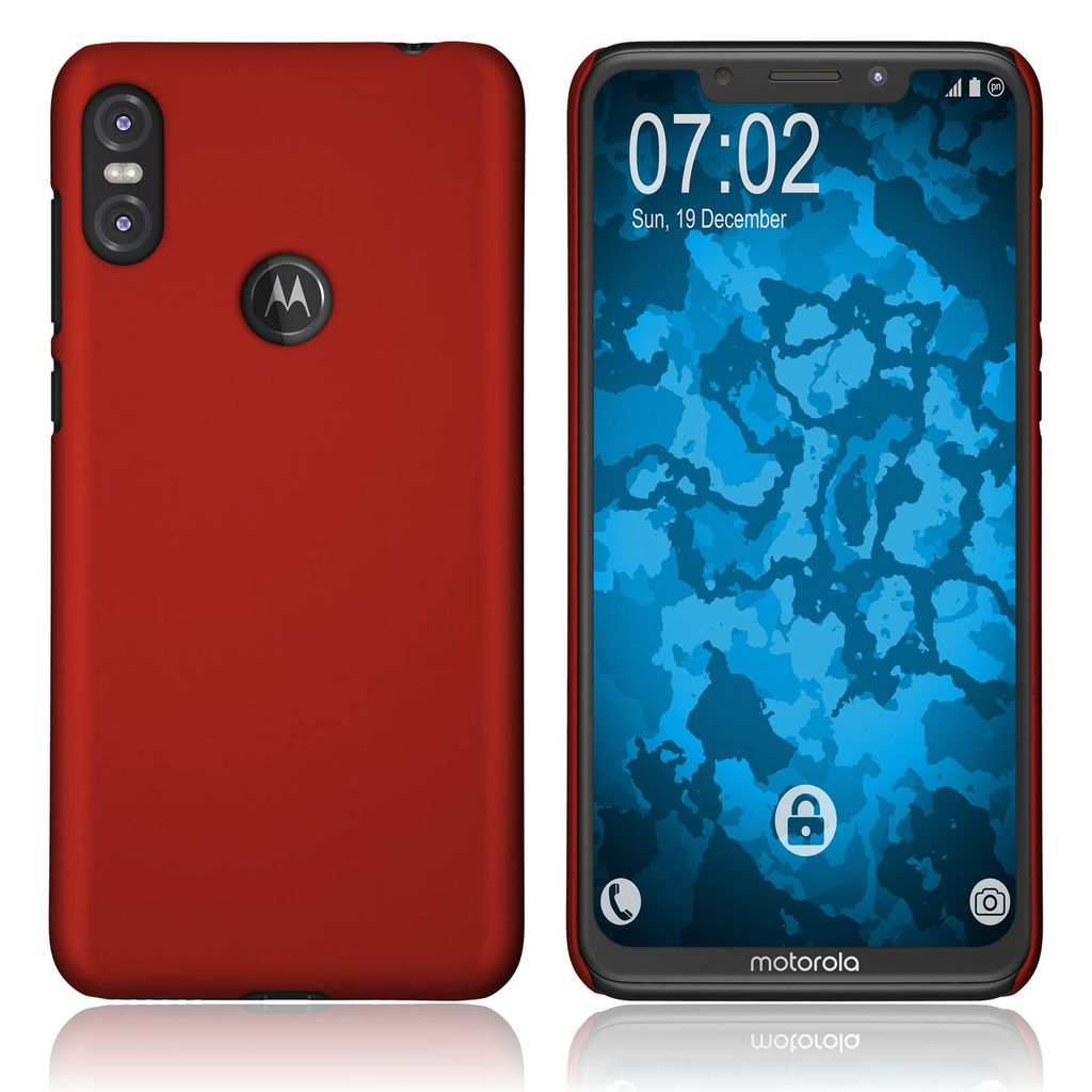 PhoneNatic Case kompatibel mit Motorola One (P30 Play) - Hülle rot gummiert Hard-case Cover