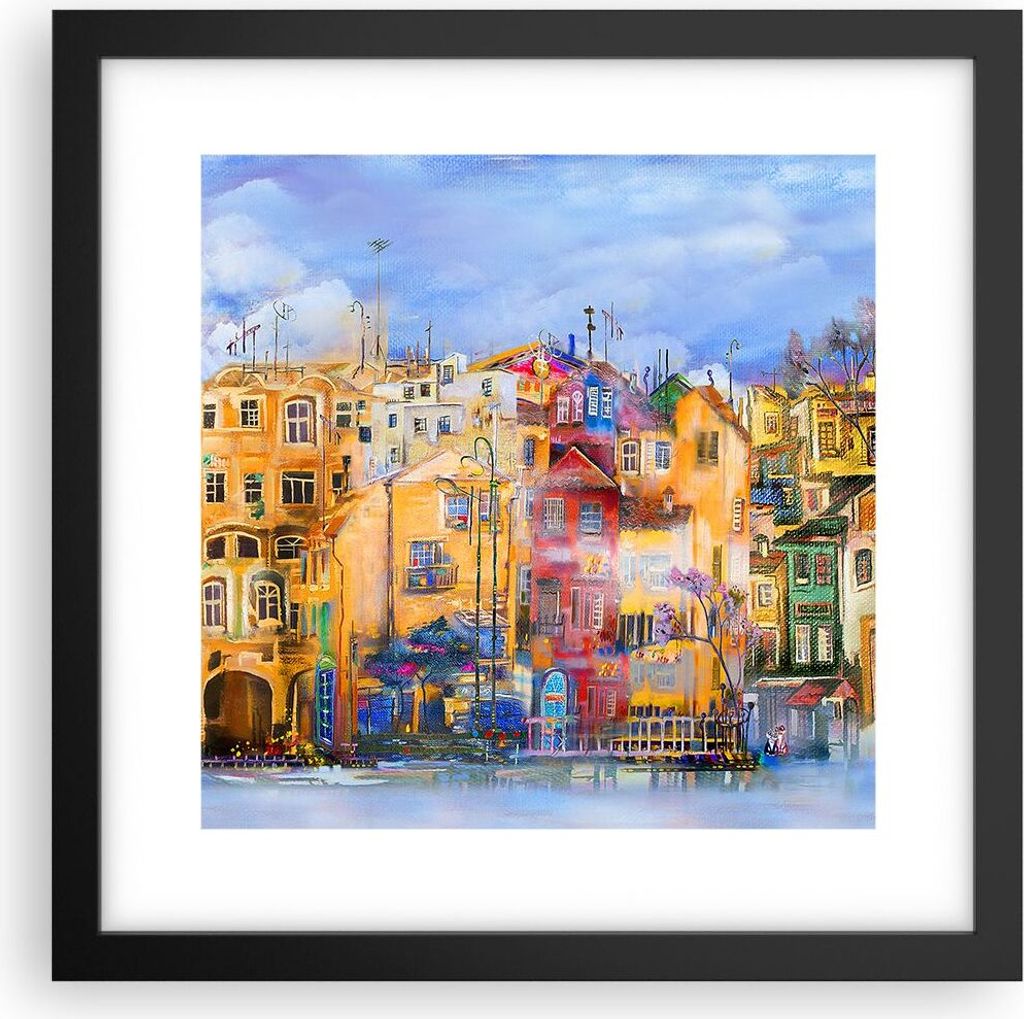 Gerahmtes Poster - Schwarzer Rahmen - Altstadt Mietshaus - 30x30 cm - Wand Bild - Wanddeko - Wandbilder - Kunstposter - Wandposter - Bilderrahmen -...