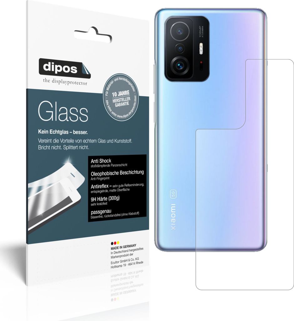 2x Schutzfolie für Xiaomi 11T Rückseite matt - Anti-Shock 9H Folie dipos Glass Kunststoffglas