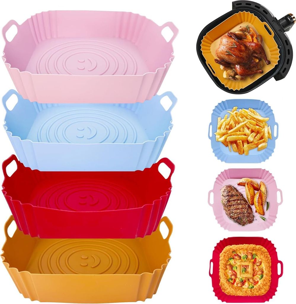 4 Stš¹ck Silikonform fš¹r Hei?luftfritteuse, 22cm Airfryer Zubeh?r Silikon Air Fryer Accessories Pot Liners Wiederverwendbares Hei?luftfritteus...