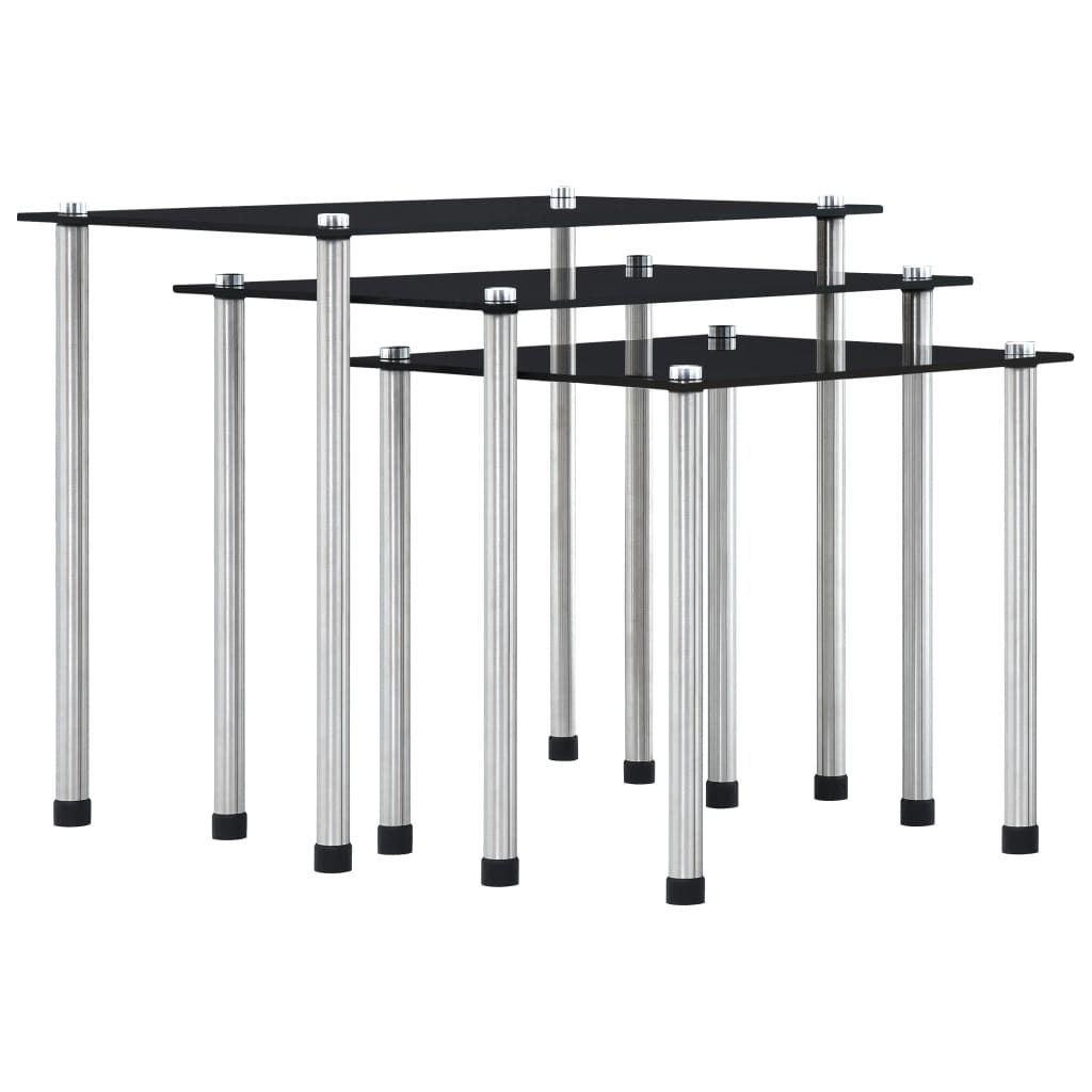 Set tavoli 3 pezzi vetro temperato nero Immagine del prodotto 