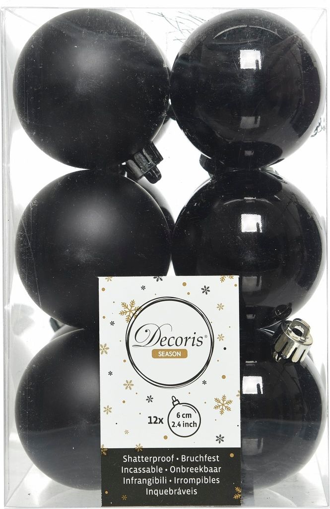 Weihnachtskugeln Kunststoff 6cm 12 Stück - Schwarz