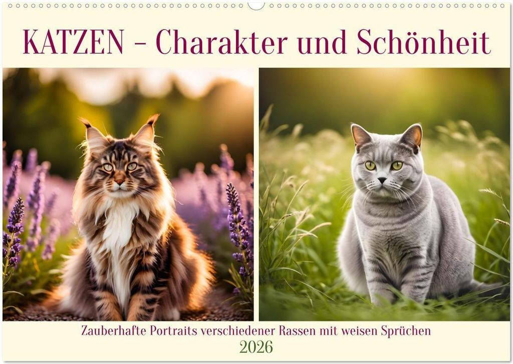 Katzen - Charakter und Schönheit (Wandkalender 2026 DIN A2 quer), CALVENDO Monatskalender