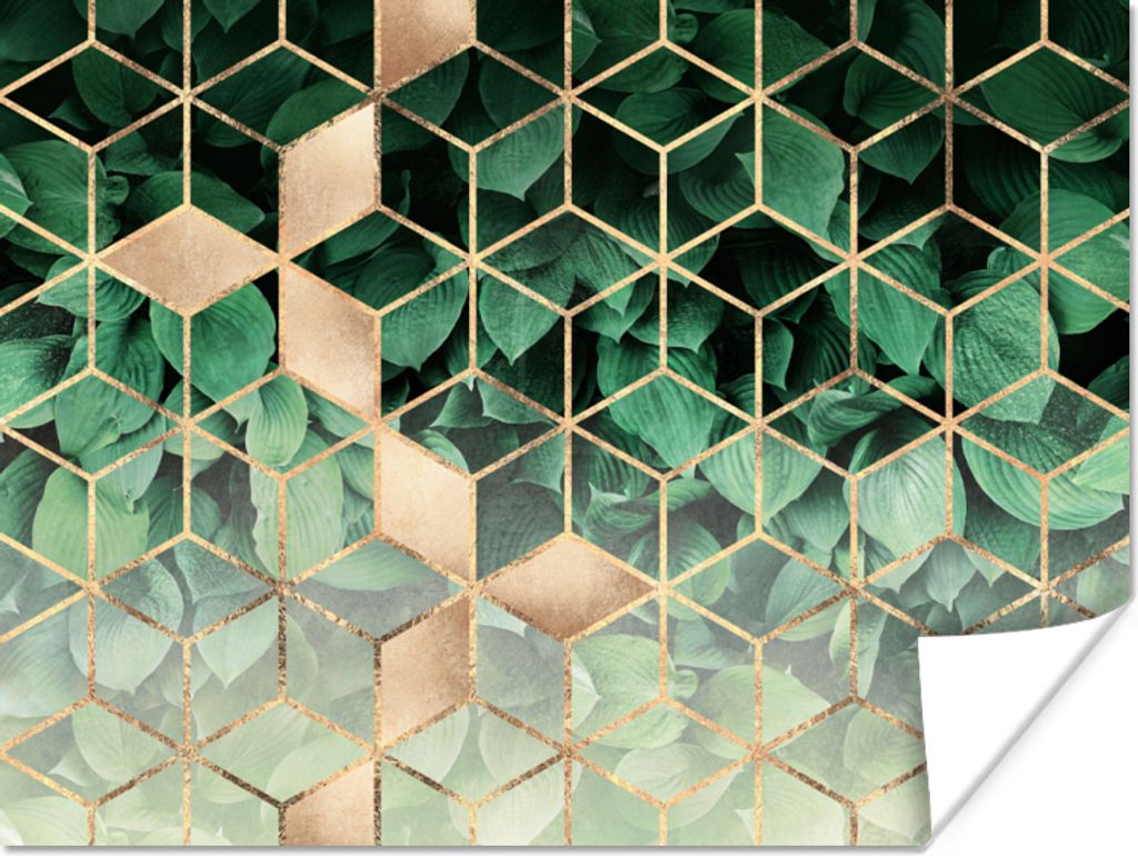 MuchoWow Poster Blätter - Gold - Würfel - Luxus 120x90 cm - Wandbild