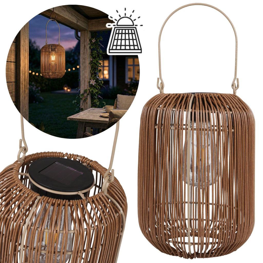 Rattan-Solar-Laterne, LED-Hängelampe für den Garten, für Produktbild 
