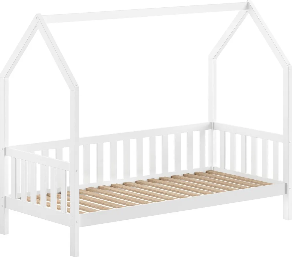 Lit Cabane Enfant pour Chambre Montessori - Couchage Blanc 90x200 cm