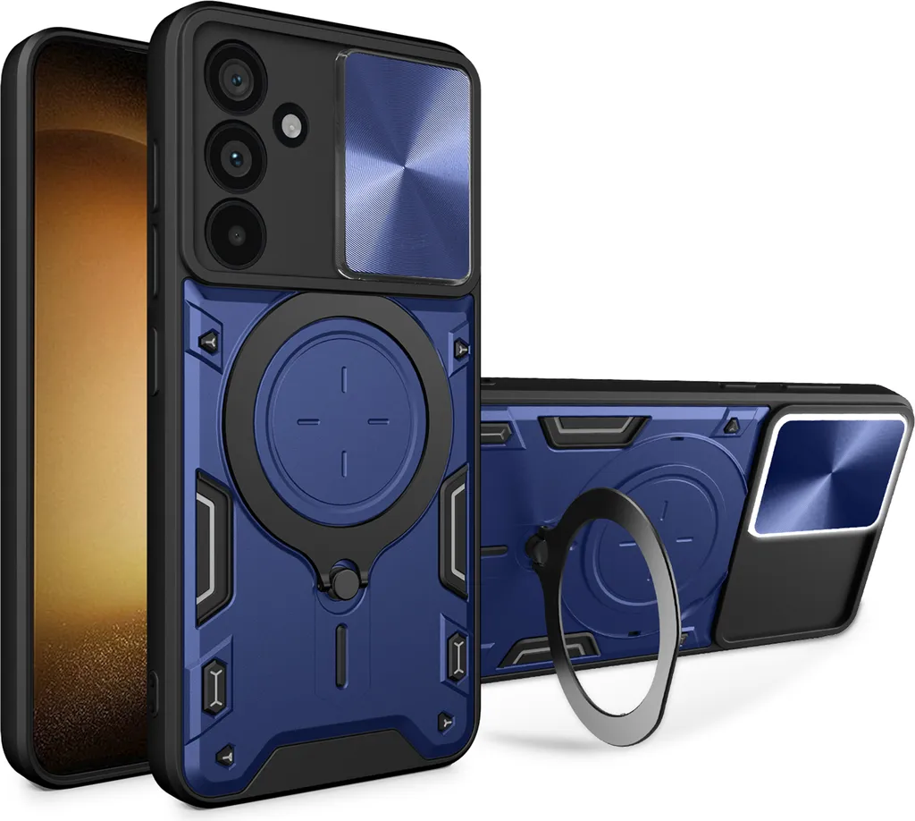 Custodia Samsung M55 con Copertura Fotocamera e Supporto Anello Blu