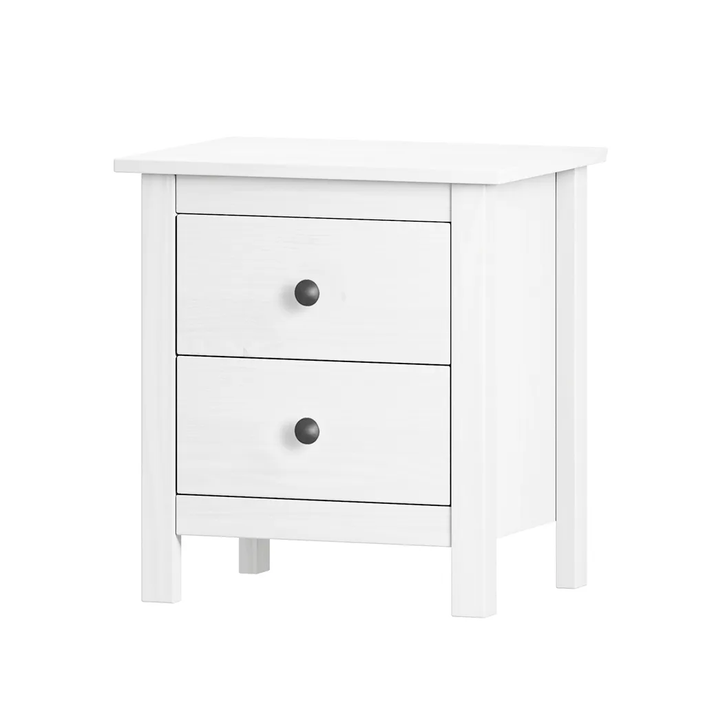Table de chevet TORINO blanc avec poignées en métal - Design Moderne