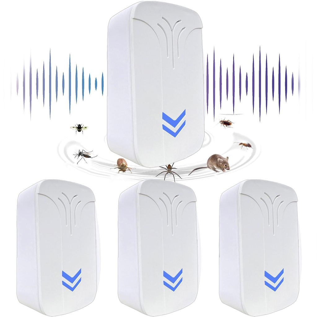 Ultraschall Schädlingsbekämpfer, 4 Pack Elektronische Insektenschutzmittel, Innenräumen Pest Repeller und Ultraschall Abwehr Schädlingsfallen