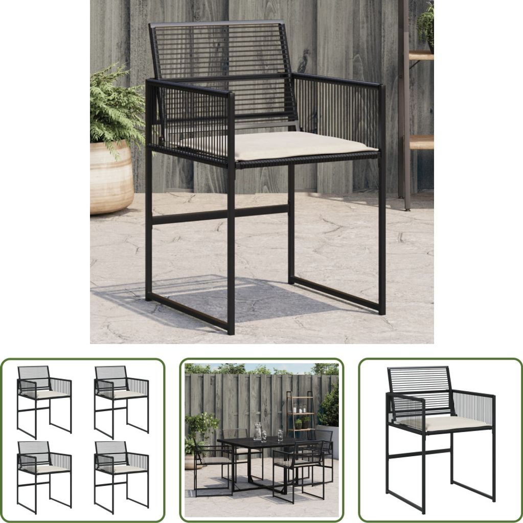 The Living Store Gartenstühle mit Kissen 4 Stk. Schwarz Poly Rattan