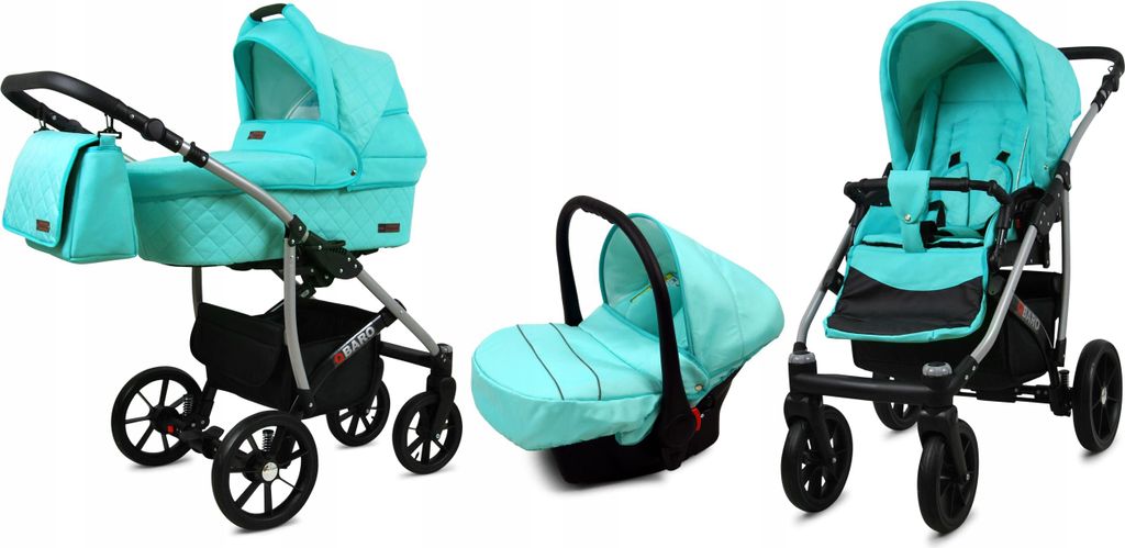 BabyLux Qbaro | 3in1 Kinderwagen Set | Mint | Kombikinderwagen | Kinderwagenset | Buggy + Babyw