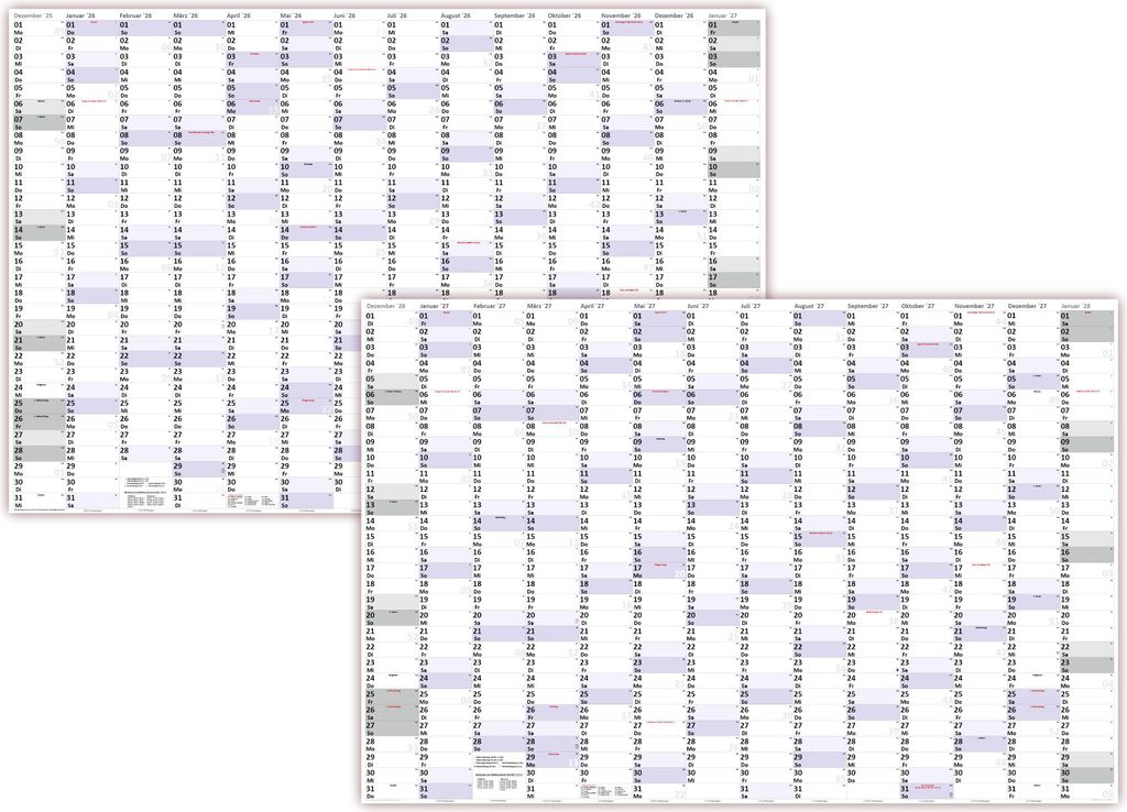 XXXL Wandkalender Special A0 2026 + 2027 nass abwischbar (Format 120 x 80cm) Jahresplaner Wandplaner gerollt mit extra großen Tageskästchen zur o...