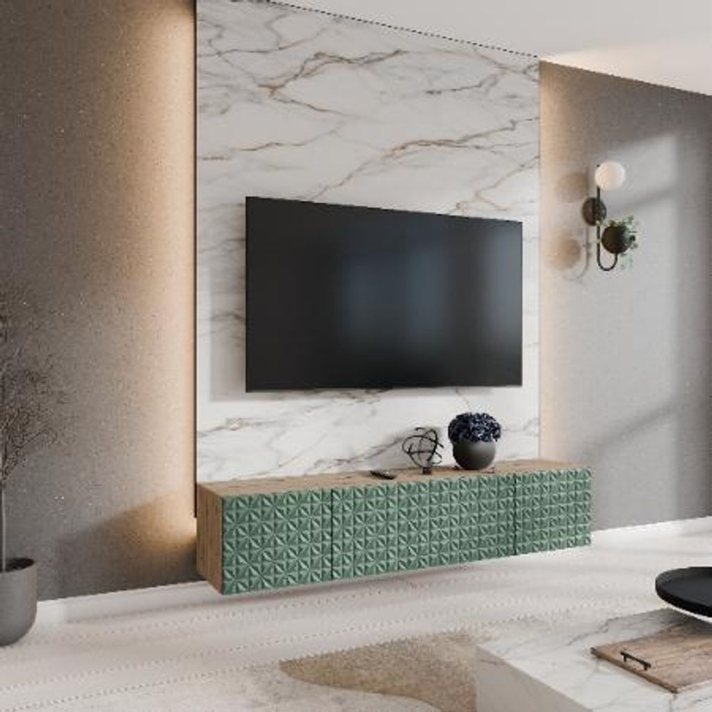 Margaret Hadas24 TV-Schrank Cali Fernsehschrank TV-Lowboard 200 cm Hängend modernes Design Wohnzimmer Wandmontage, TV Möbel artisan, grün