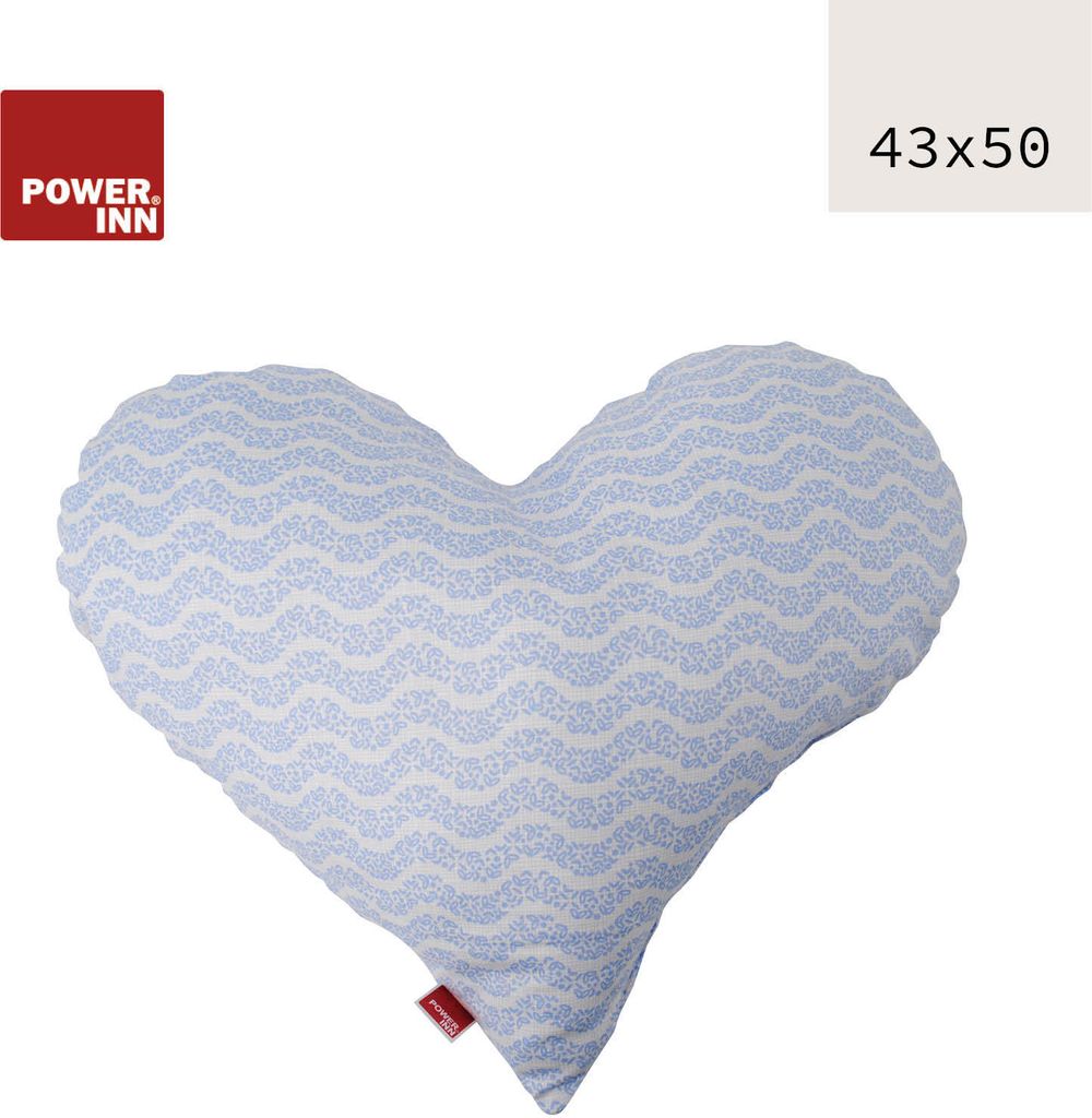 POWER INN Herzkissen groß | Hellblau mit weißen Wellen | Dekokissen | Kuschelkissen | Herz | Geschenk