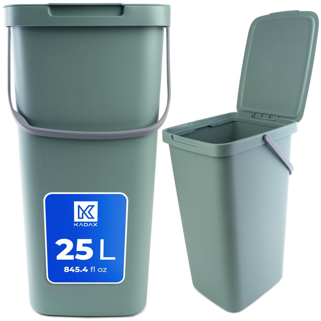 KADAX Abfallbehälter mit Deckel und Griff, Abfalleimer aus Plastik, Mülleimer für die Mülltrennung (Grün, 25L)