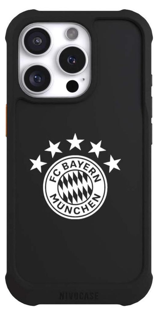 NIVOCASE Hülle für Apple iPhone 16 Pro Stoßfeste Handyhülle NIVOmax Case Schwarz FC Bayern München FCB transparent