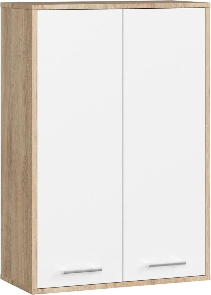 Armoire suspendue incurvée en laminé chêne Sonoma et blanc Image du produit 
