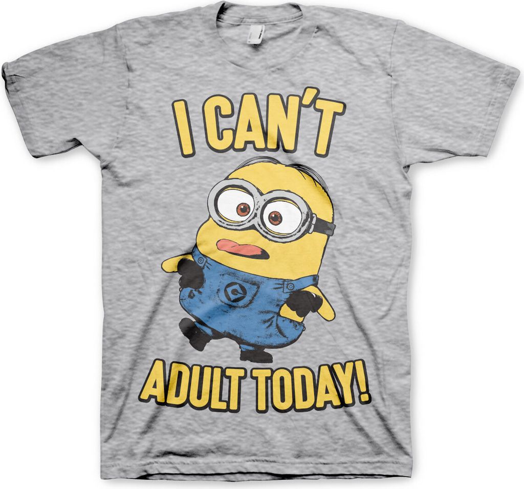 Minions - I Can't Adult Today T-Shirt - Small - Heather-Grey