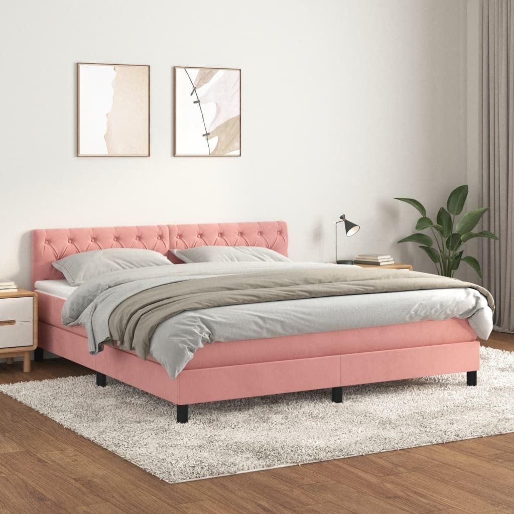 "Rabatt" Boxspringbett mit Matratze - 2 Personen - Strapazierfähiger Stoff - Rosa 160x200 cm Samt - Klassische Betten CC6892