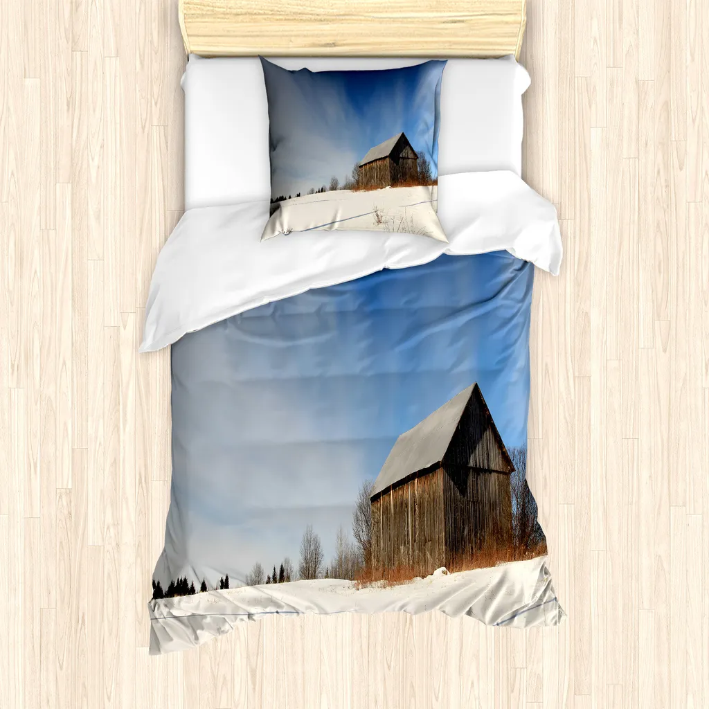 Housse de couette 135x200 adaptée aux allergiques motif Grange Hiver