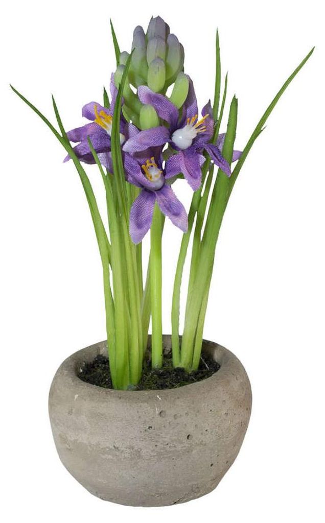 Kunstpflanze HYAZINTHE im Zementtopf. Ca 15cm. Lilie getopft. LILA