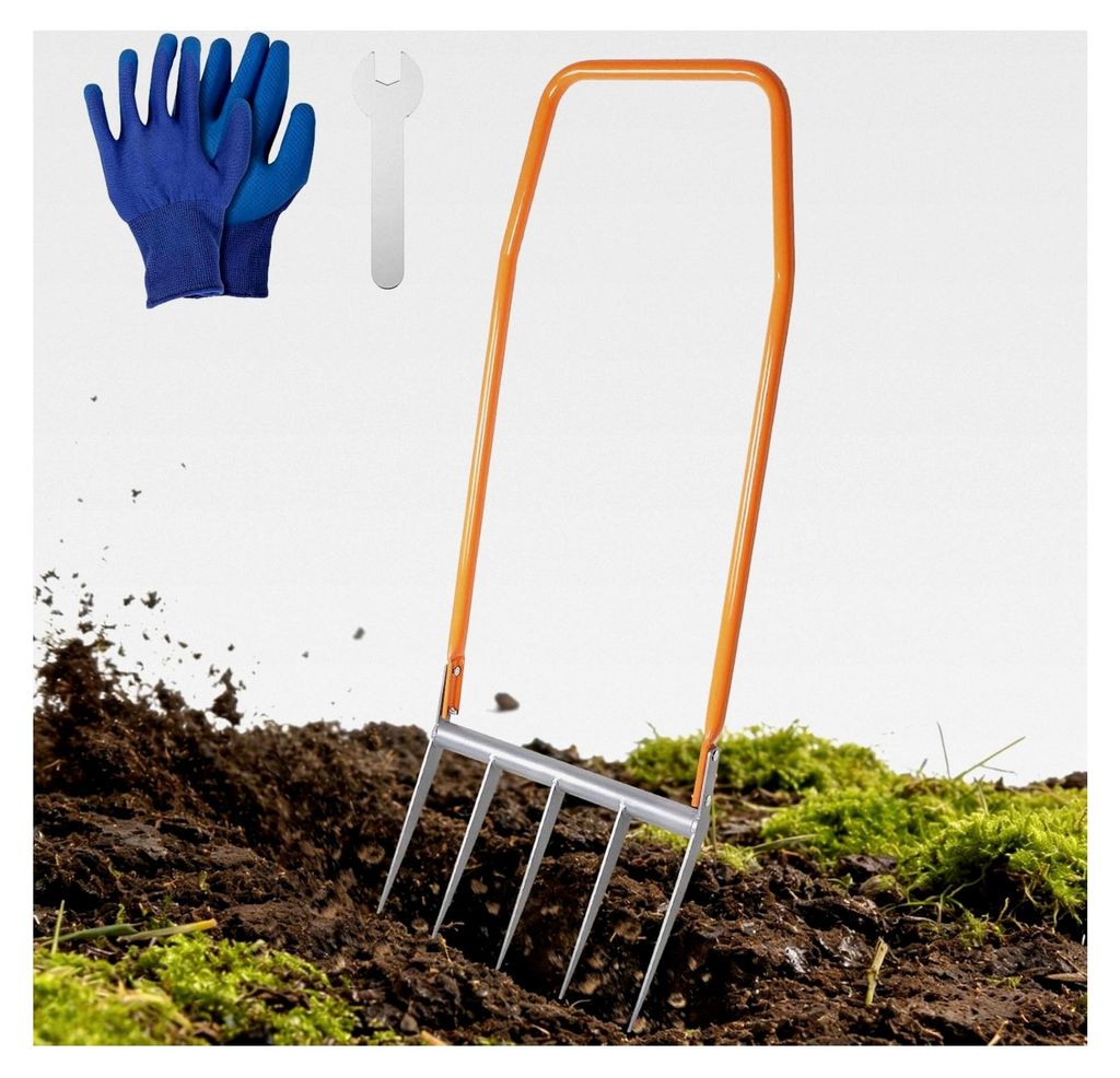 Grabegabel mit 5 Zinken, Broadfork 135x50cm, Zinkenlänge 29cm, rückenschonend für effiziente Gartenarbeit auf harten Böden, einfache Bodenlocke...