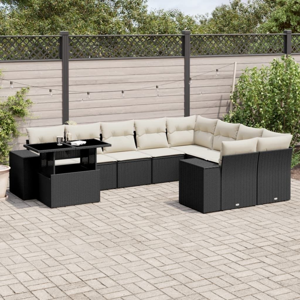 Maison Exclusive - 10-tlg. Garten-Sofagarnitur mit Kissen Schwarz Poly Rattan