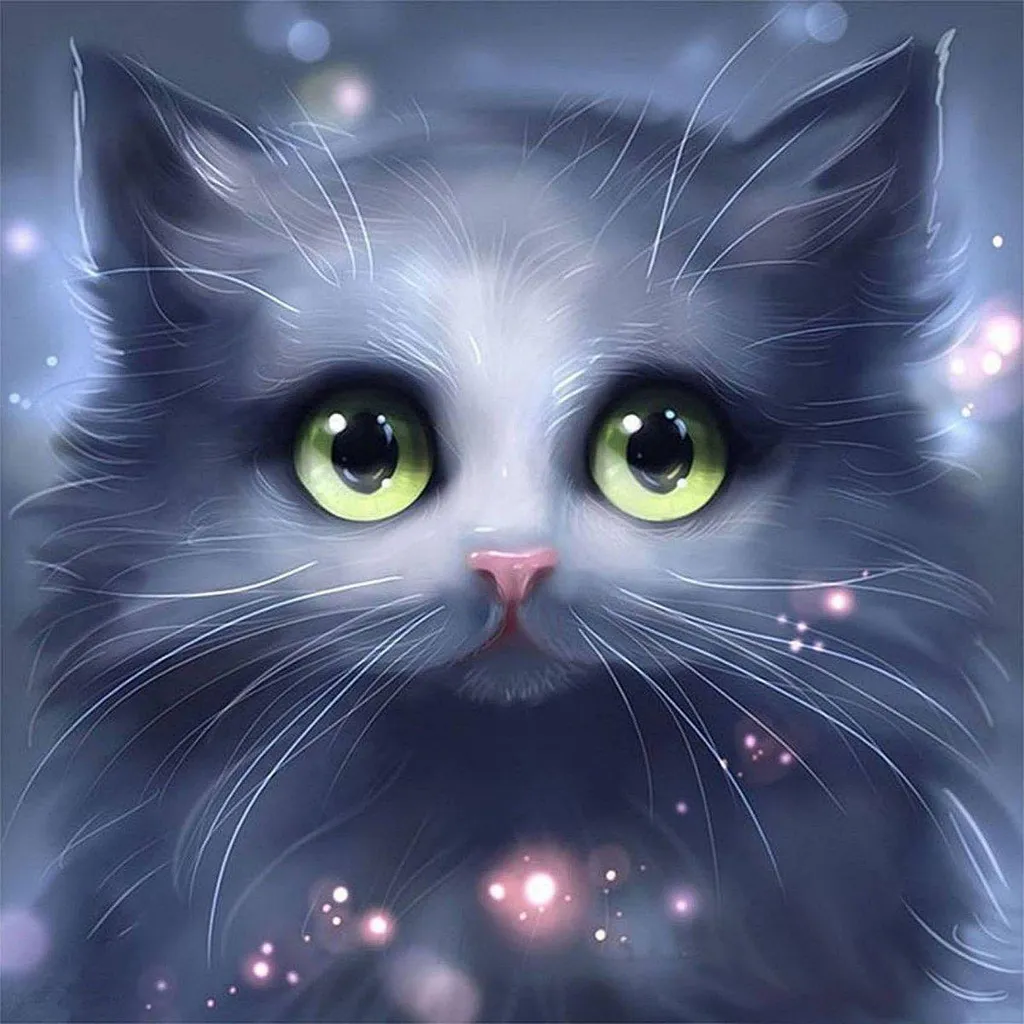 Broderie diamant oeil de chat avec strass ronds - Toile HD 45x45 cm DIY
