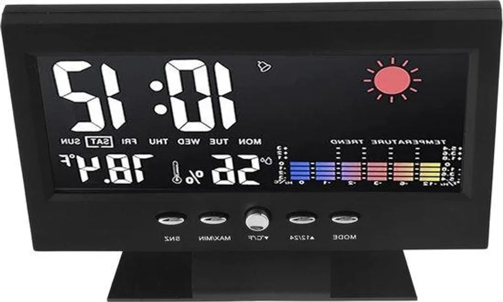 Radio réveil miroir noir compact - Affichage Météo, Date, Numérique