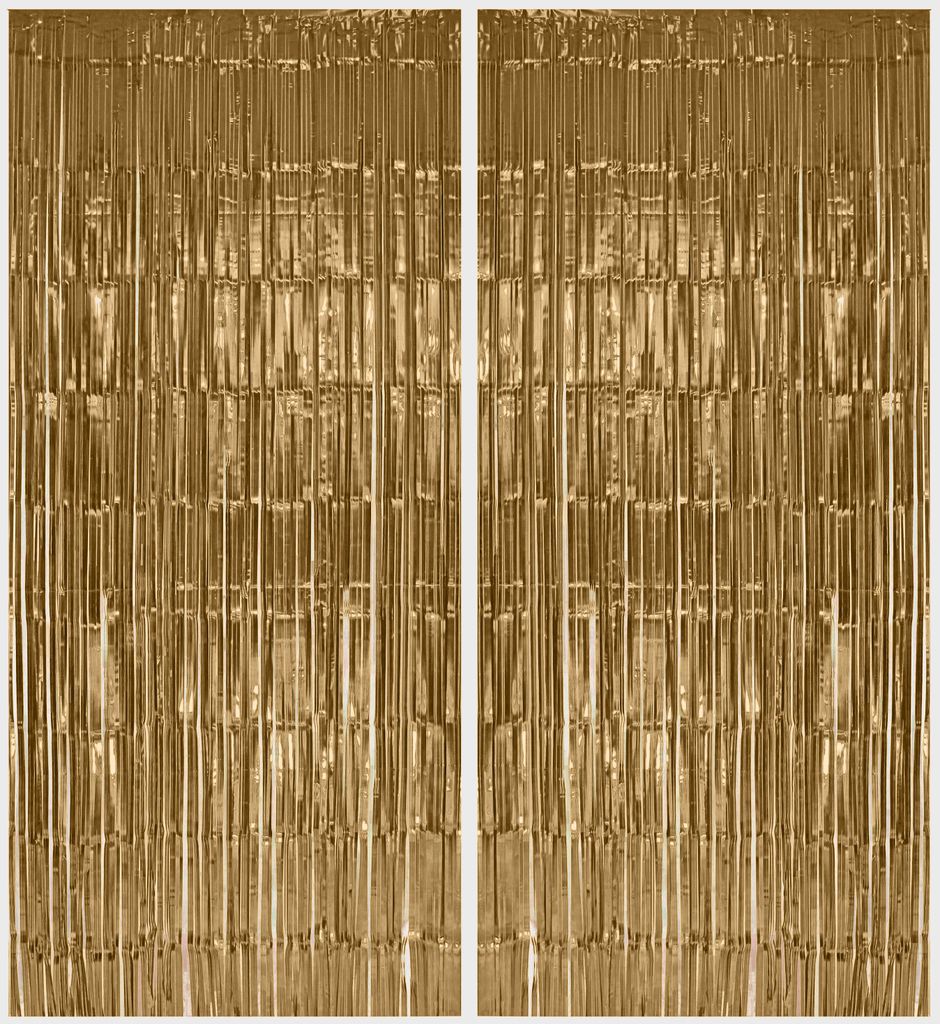 2x Glänzender Lametta Vorhang Light Gold, 91 x 244 cm Produktbild 