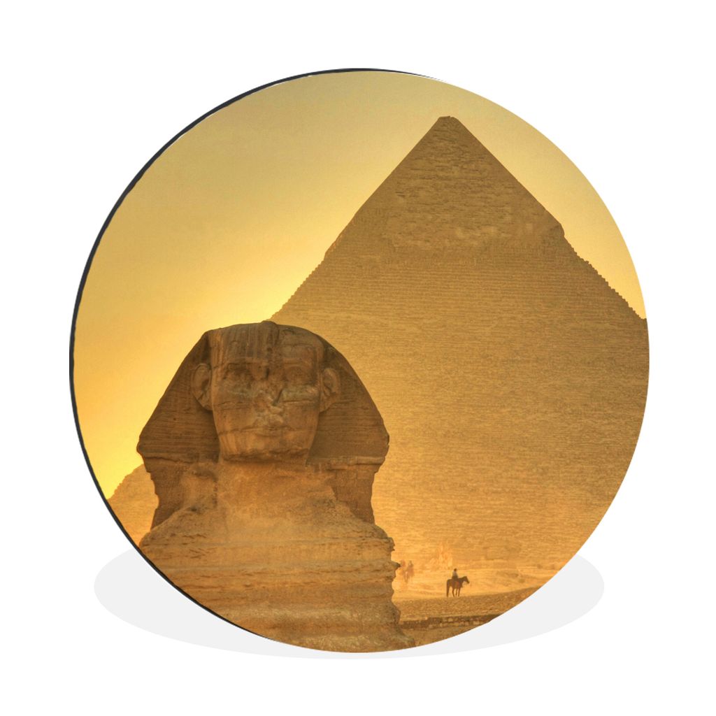 MuchoWow Aluminium Wandkreis Sphinx von Gizeh am Abend Ø 90 cm Wanddeko Modern Wohnzimmer - Mauerkreis - Wandbilder - Runde Bild - Bild aus Alum...