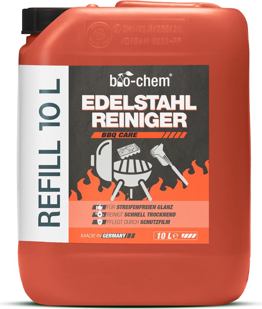 bio-chem Edelstahlreiniger - 10 Liter Kanister - Pflege für Küche, Haushalt und Grill aus Edelstahl, Aluminium sowie Chrom - Edelstahl-Reiniger f...