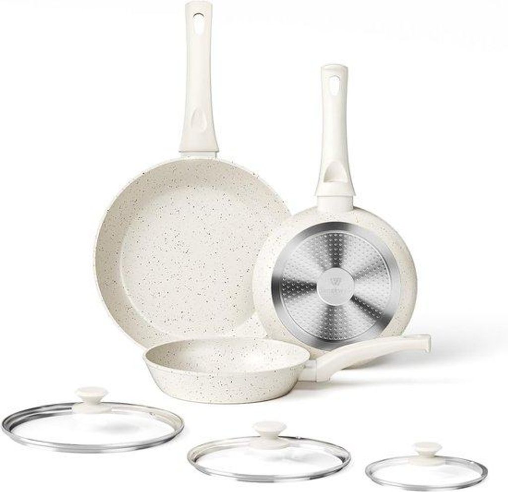 Keramik-Pfannenset – Bräter – Gusseisen – 6-teilig – weiß – induktionsgeeignet