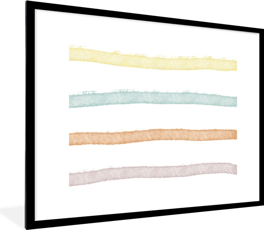MuchoWow Gerahmtes Poster Linie - Pastell - Regenbogen - Muster 80x60 cm - Poster mit Schwarzem Bilderrahmen Wandposter Rahmen Foto Bilder - Schl...