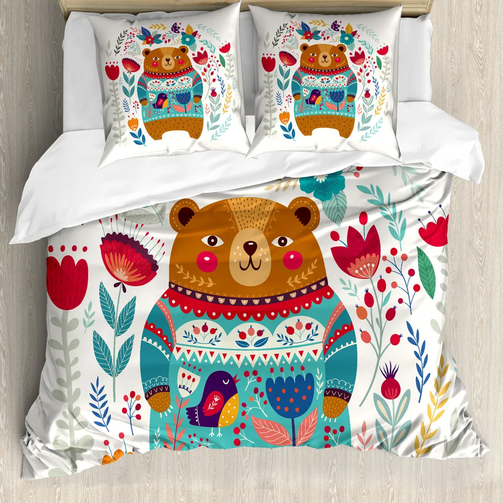 ABAKUHAUS Copripiumino Antiallergico Orso Cartoon 155x220cm