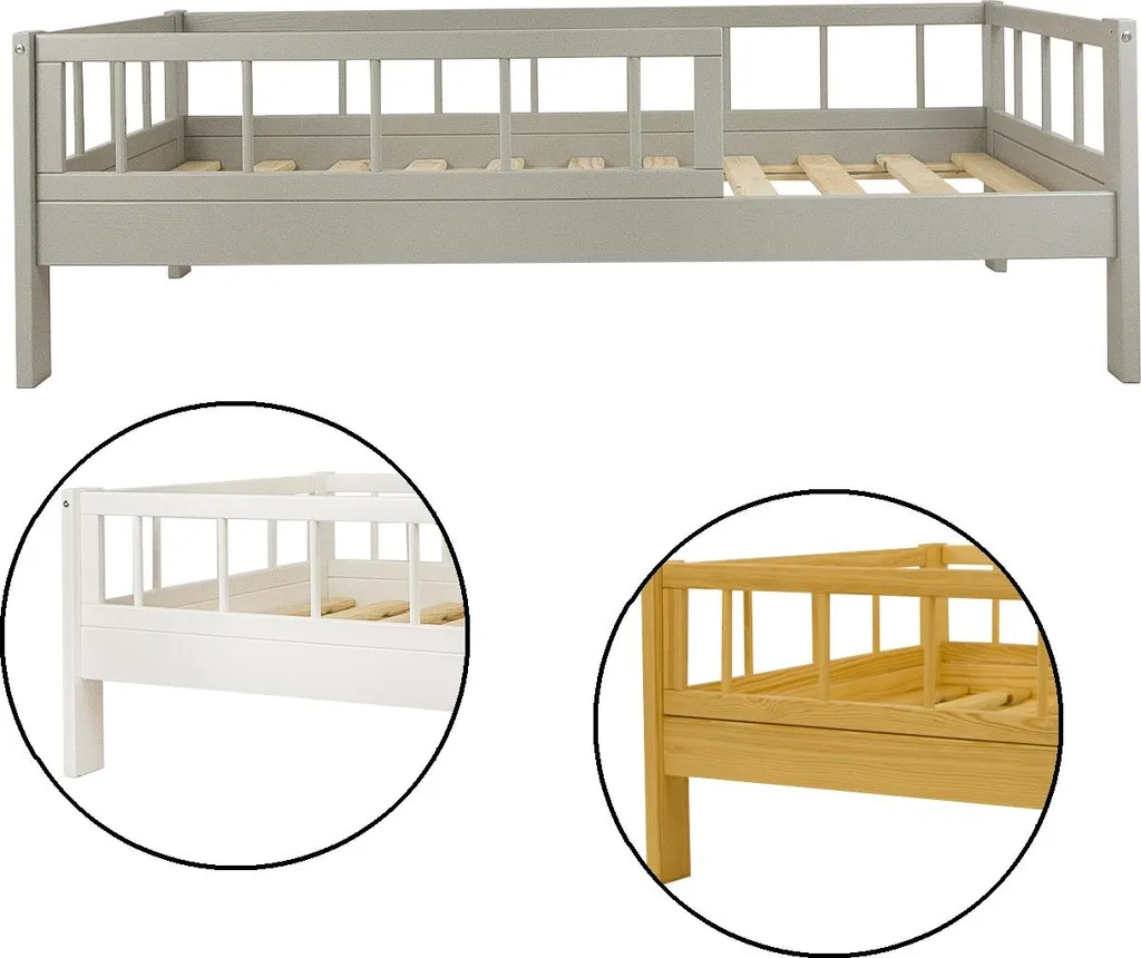 Lit escamotable avec barrières 160x80cm en bois naturel pour enfant