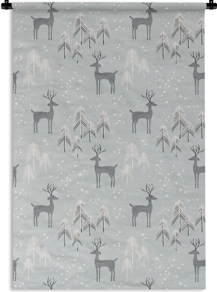 MuchoWow Wandteppich Wandbehang Muster - Hirsche - Winter 60x90 cm Tapisserie Dekoration Wandtuch - Foto-Teppich - Abwaschbar