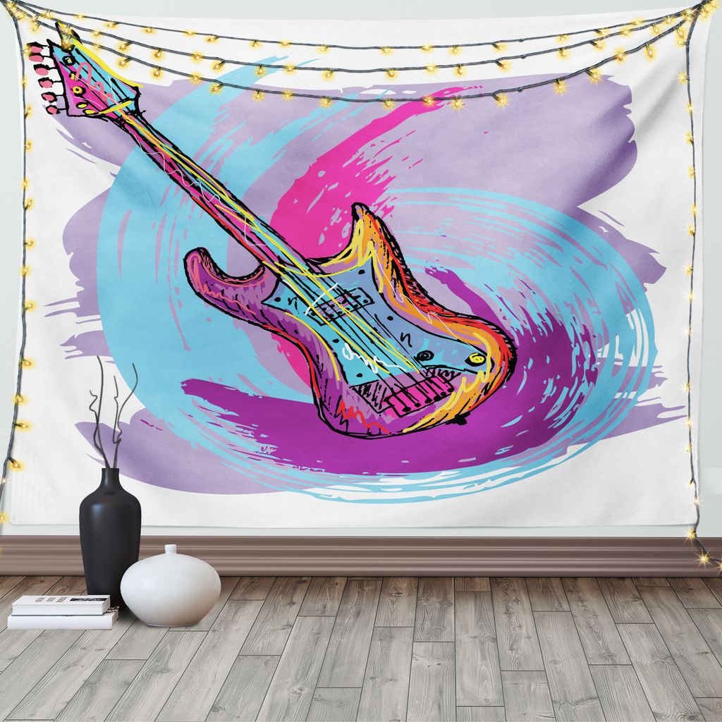 ABAKUHAUS Musik Wandteppich, Festliches Gitarreninstrument, Wohnzimmer Schlafzimmer Heim Seidiges Satin Wandteppich, 200 x 150 cm, Lavendel Magenta...