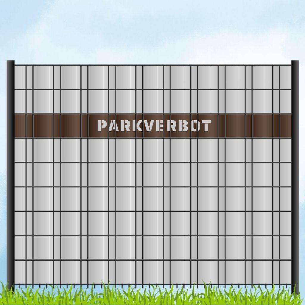 zaun|zu Sichtschutzstreifen mit Laser Beschriftung "PARKVERBOT" Doppelstab Braun