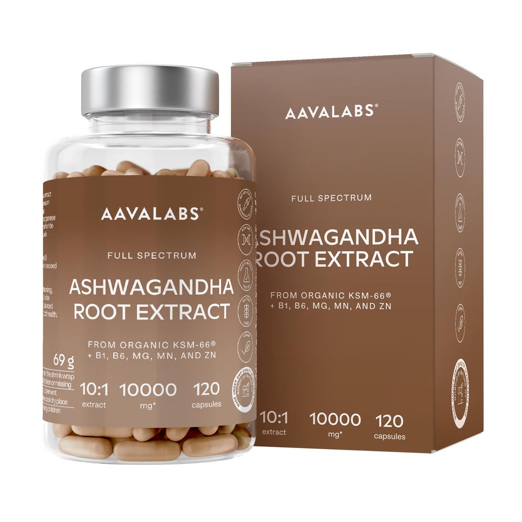 Aavalabs Ashwagandha 10000 mg - Hochdosiert - Premium indische Schlafbeere Vegan - 120 Kapslen