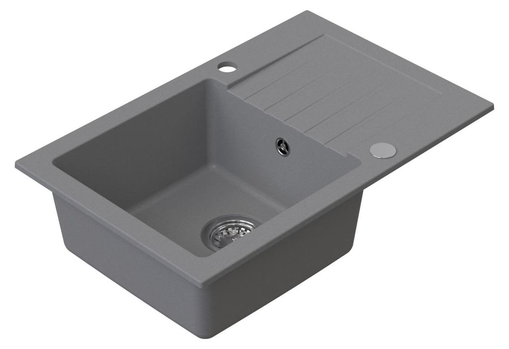 HOMEVELLO Spülbecken PIXANO Einbecken Granitspüle 68x44x20cm Grau, Hochwertige Küchenspüle mit Siphon, Abtropffläche, Pflegeleicht, Kratzfest,...
