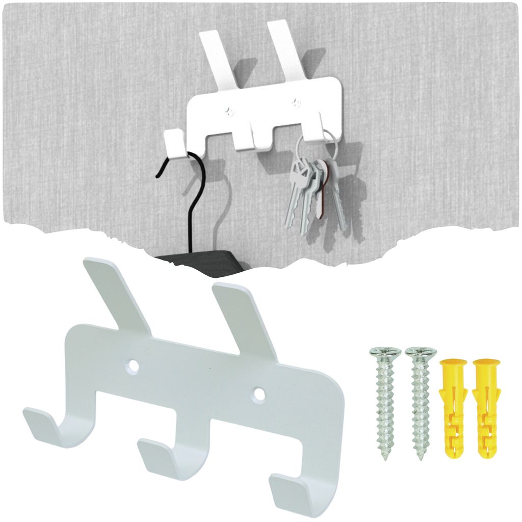 Hakenleiste mit 5 Garderobenhaken – Wandhaken, Kleiderhaken, Weiß