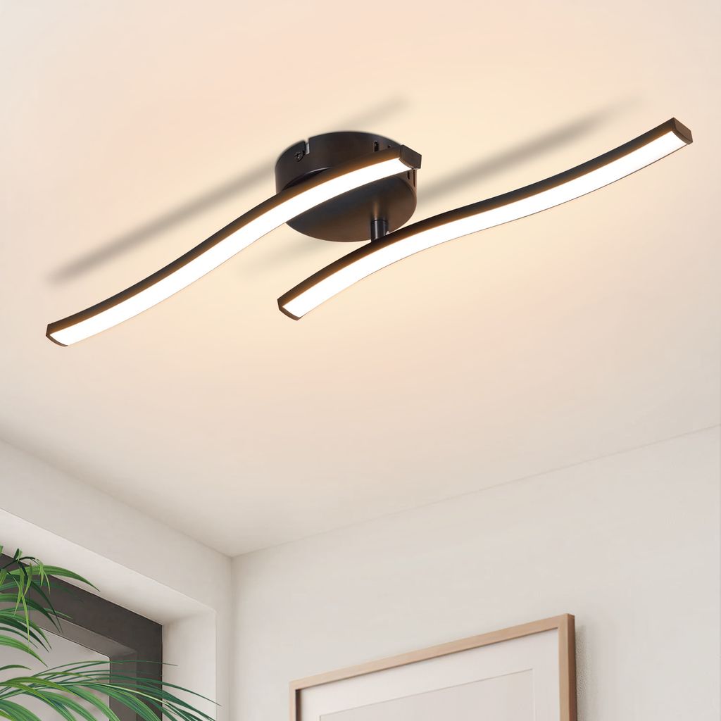 ZMH Deckenlampe Modern Schlafzimmerlampe Schwarz 12W Wohnzimmerlampe 3000K Wellen Design Küchenlampe Innen Warmweiß LED Deckenbeleuchtung für Flur
