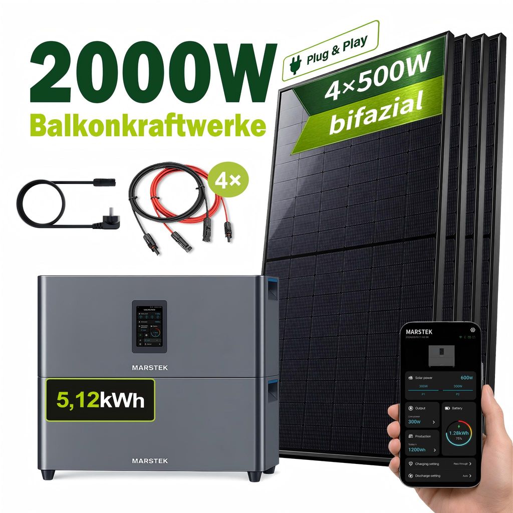Balkonkraftwerk 2000Wp mit 5,12kWh Speicher, 4x500W Produktbild 