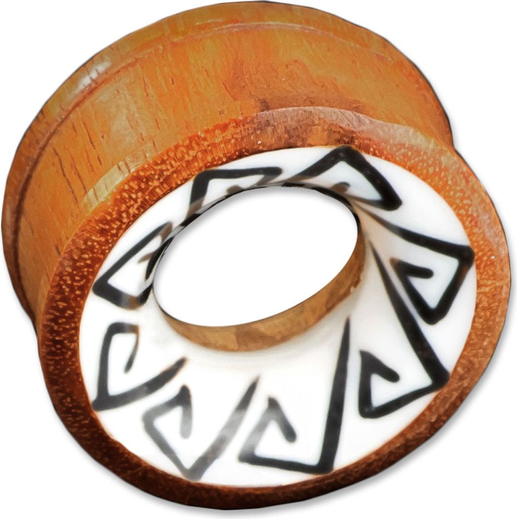 viva-adorno 1 Stück 24mm Flesh Tunnel Plug aus Holz Tribal Inlay Ohr Piercing verschiedene Designs 6 - 30mm Z15 Design C,