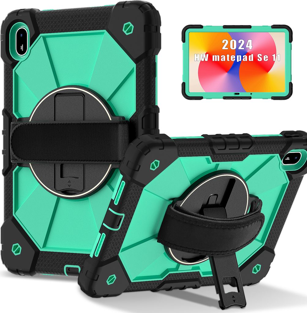 Hülle für Huawei MatePad SE 11 2024 Tablette Schutzhülle Stoßfeste mit 360 Drehbarer Handschlaufe/Ständer Schwarz Türkis